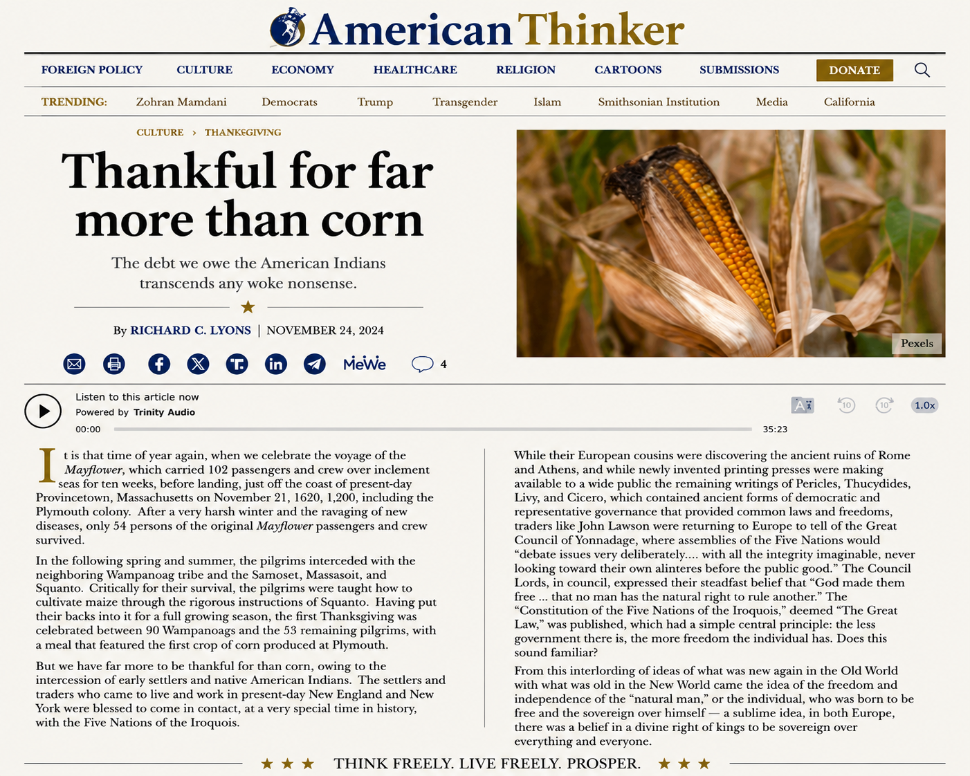 Thankful For Far More Than Corn