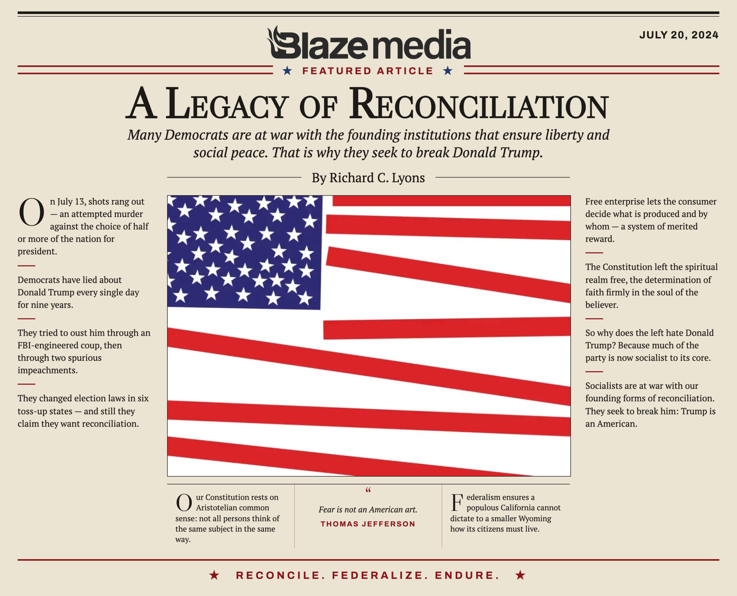 Socialist agenda threatens America's legacy of reconciliation