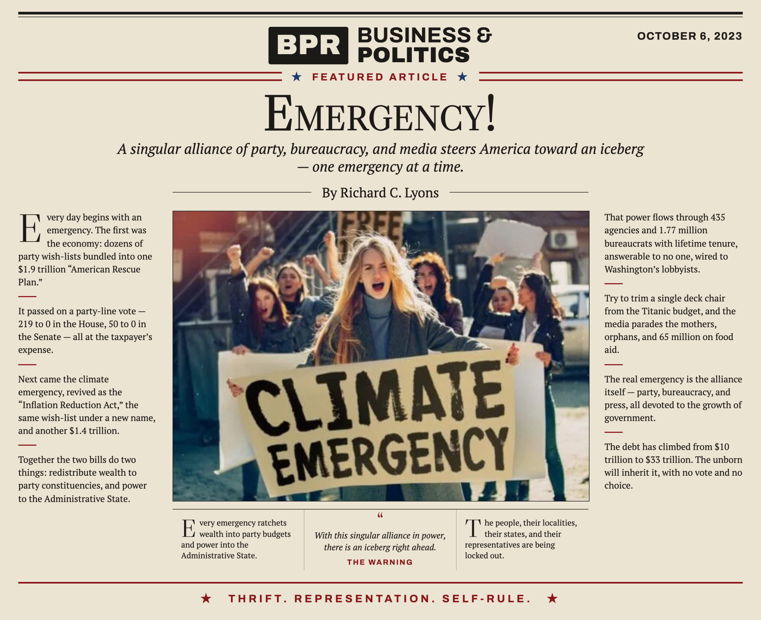 Emergency! An alliance of singular interest puts an iceberg in America's path